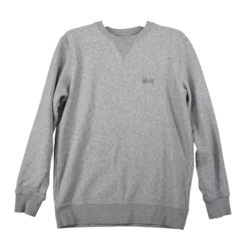 Stussy Crewneck Sweatshirt Men S Heather Grey Embroidered Logo Streetwear Casual